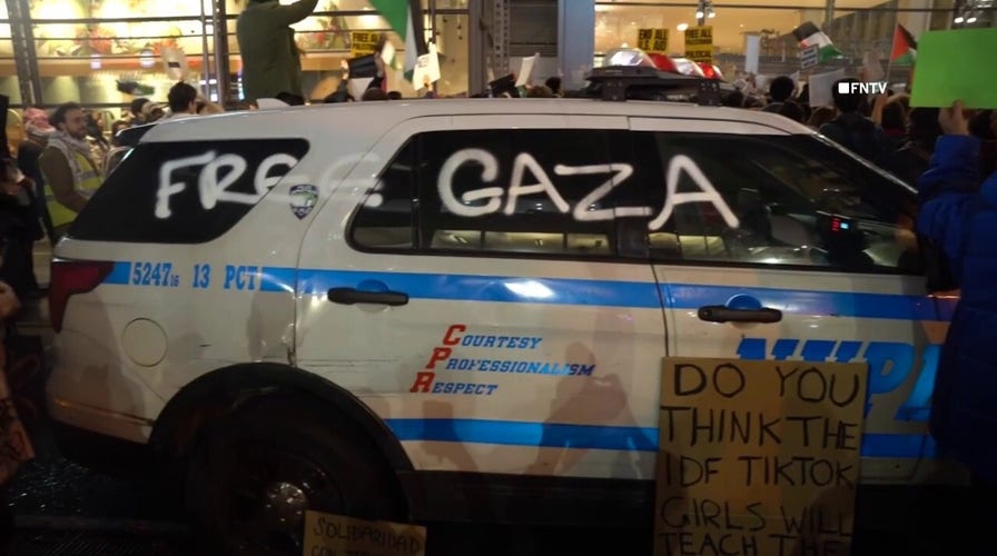 Pro-Palestinian rioters spray paint 'free Gaza' on NYPD cruiser