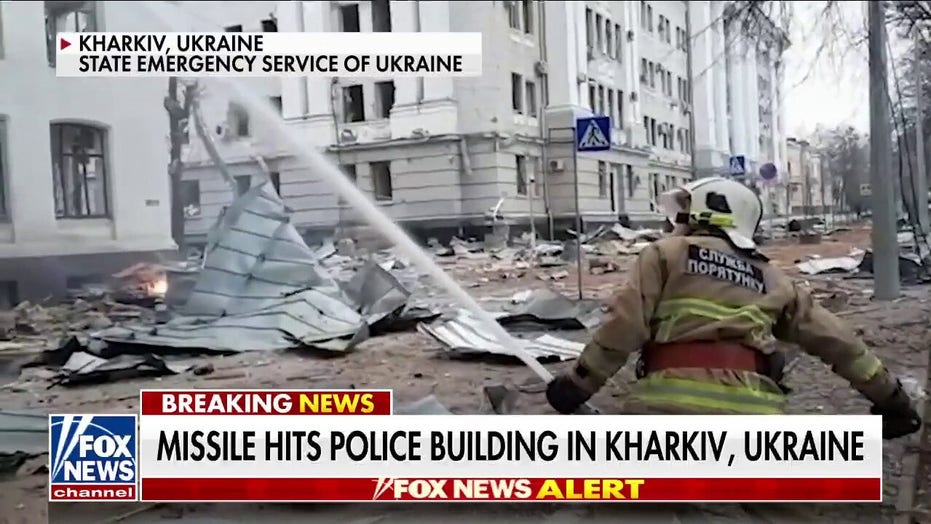 Kharkiv police building in Ukraine struck by Russian missile