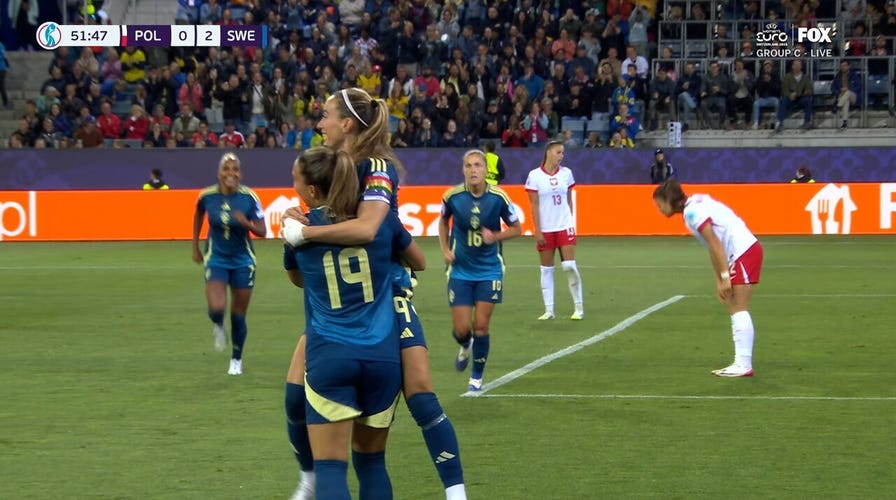 Kosovare Asllani scores, extending Sweden's second-half lead over Poland