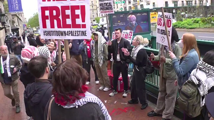 WATCH LIVE: Columbia anti-Israel agitators chant antisemitic remarks outside school