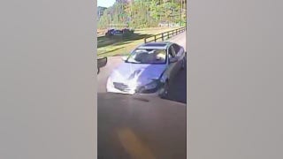 Car CRASHES into school bus then FLEES scene