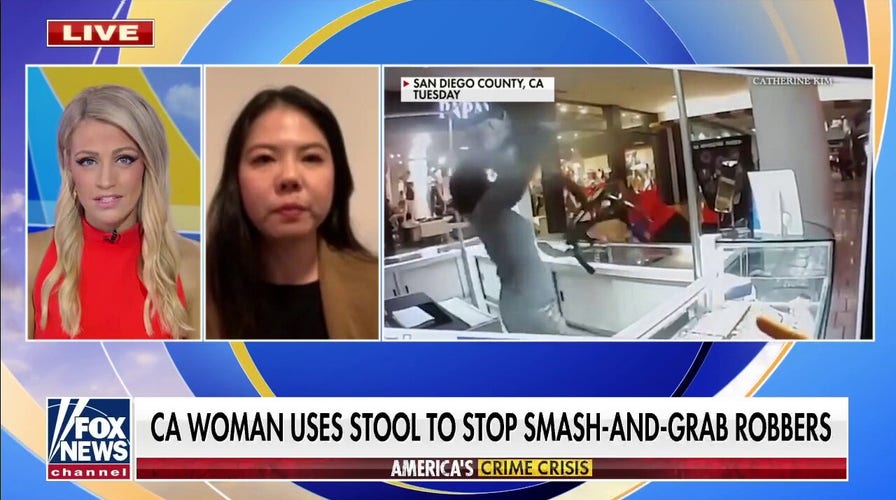 Woman uses stool to stop 'smash-and-grab' robbery at California jewelry store