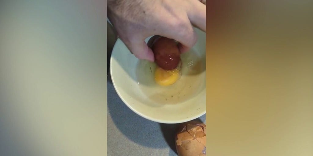 Enormous egg cracked open to reveal another egg inside