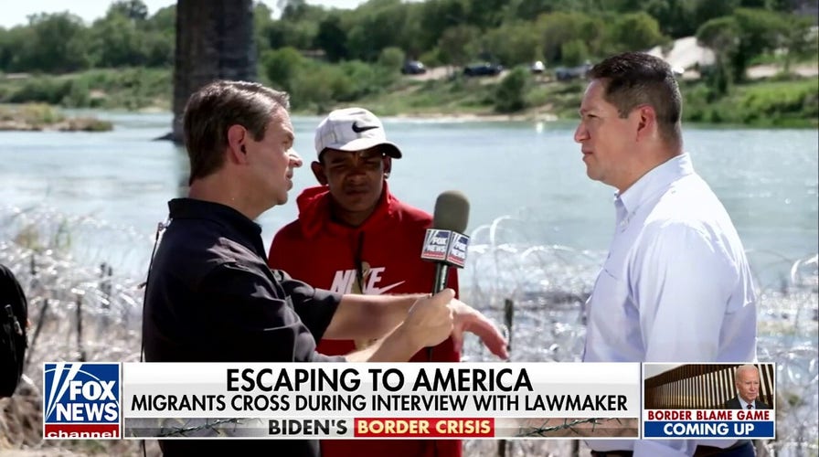 Migrant crosses US border during interview with Texas congressman