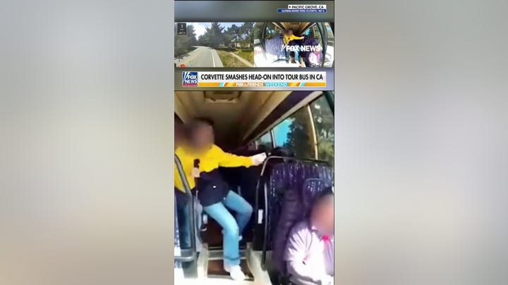SEE IT: Corvette SLAMS into tour bus head-on in California