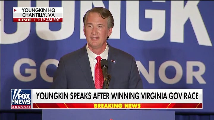  Virginia governor-elect Glenn Youngkin celebrates result with supporters