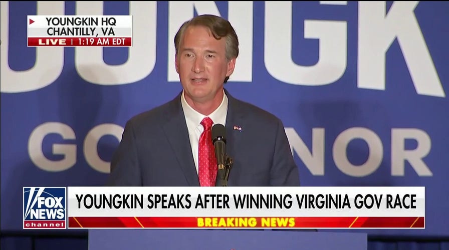  Virginia governor-elect Glenn Youngkin celebrates result with supporters