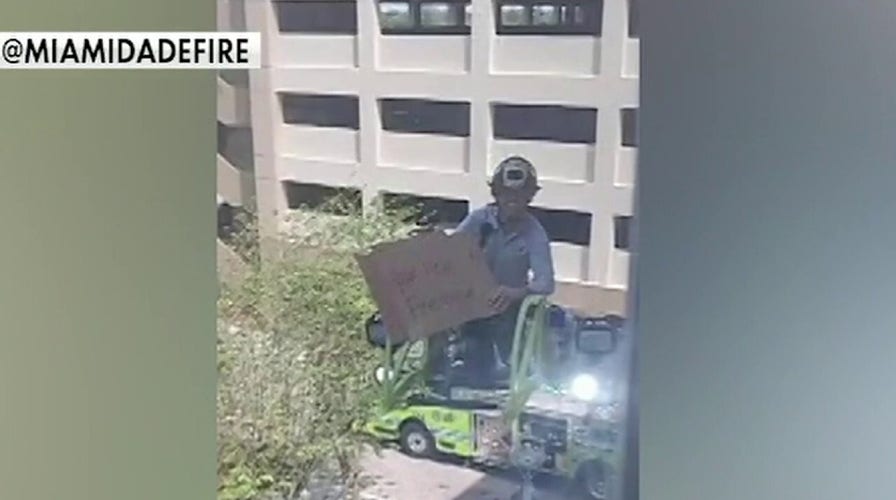 Florida fire crew visits sick firefighter at hospital