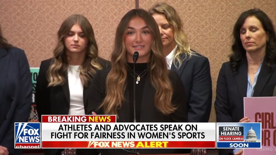 Teen volleyball player advocates for fairness in women's sports during Senate press conference