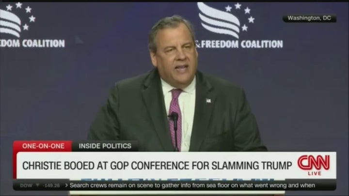 Chris Christie booed after criticizing Trump at faith-based event