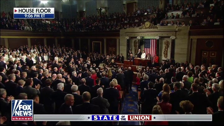 House Chamber chants 'Four More Years' as President Trump takes the dais