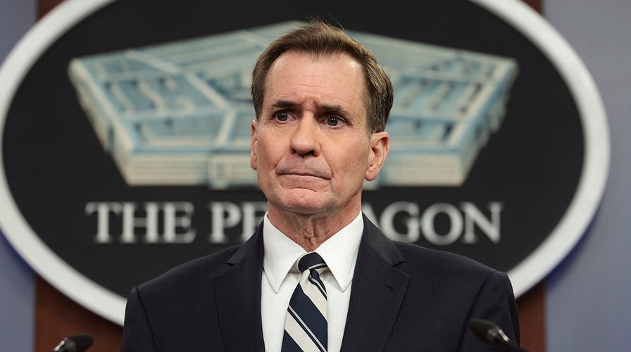 Pentagon Press Secretary John Kirby briefs the media in the Pentagon Briefing Room