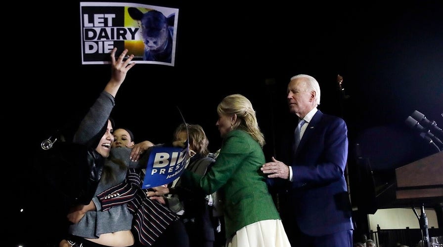 Joe Biden’s senior adviser tackles protesters at Super Tuesday rally