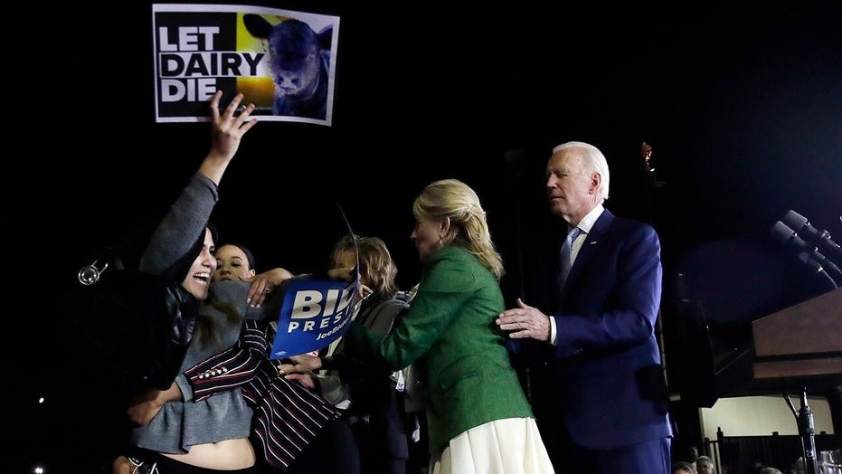 Joe Biden’s senior adviser tackles protesters at Super Tuesday rally