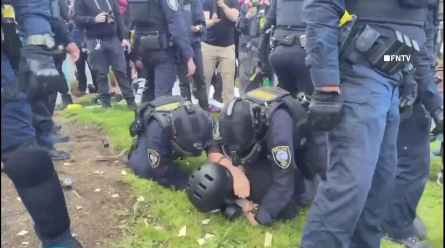 Masked agitators battle federal officers outside Portland ICE facility after 'No Kings' protests