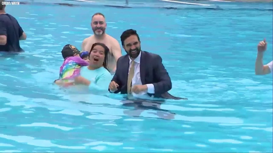 Mamdani jumps into NYC pool in full suit to mark summer opening
