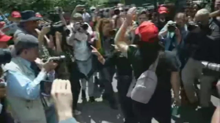 Former President Trump trial protesters gather outside the courthouse
