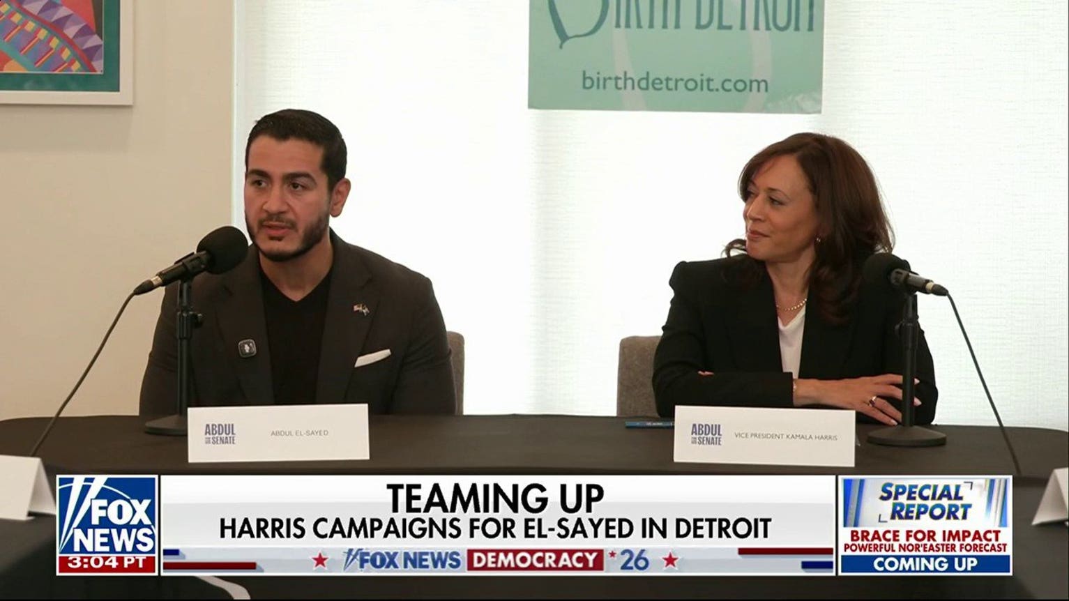 Kamala Harris campaigns with Senate candidate Abdul El-Sayed in Michigan