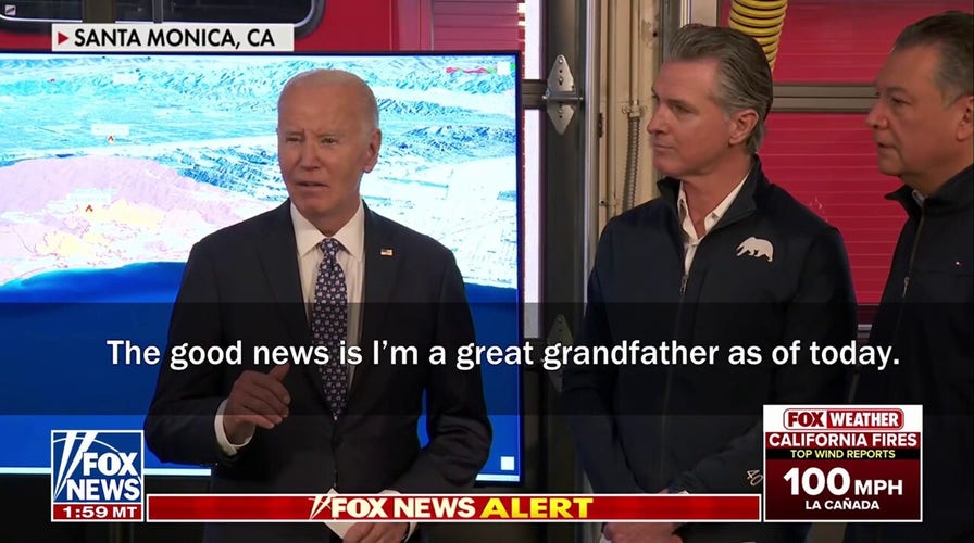 Biden makes surprise announcement of birth of great grandchild during meeting with Gov. Newsom