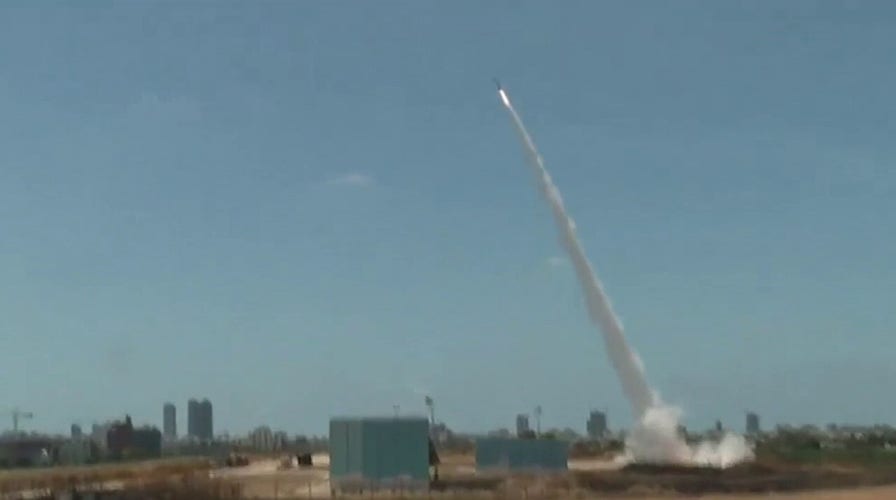 Iron Dome missiles from Israel intercept Hamas rockets 
