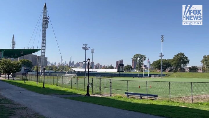 Migrant shelter tents seen on Randall's Island