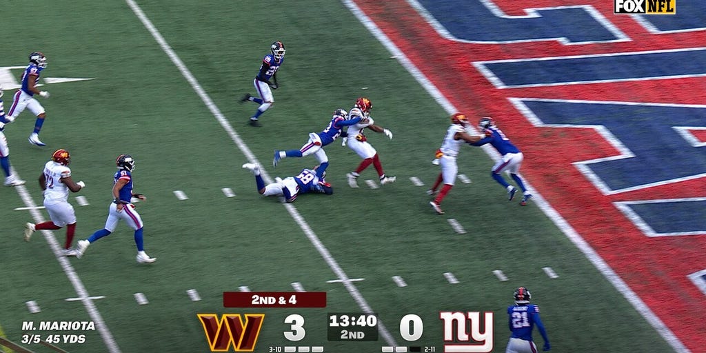 Jacory Croskey-Merritt rushes for 16-yard TD, extending Commanders' lead over Giants