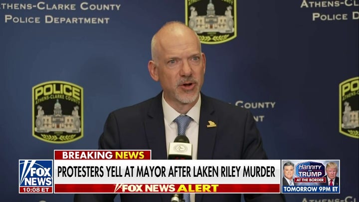 Protesters scream at Georgia mayor during Laken Riley press conference