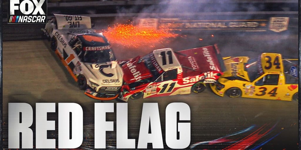 Corey Heim goes into wall after tap from Christian Eckes, causing multiple car-crash and red flag on Lap 180