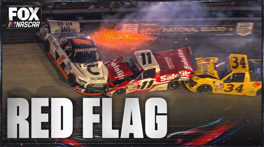 Corey Heim goes into wall after tap from Christian Eckes, causing multiple car-crash and red flag on Lap 180