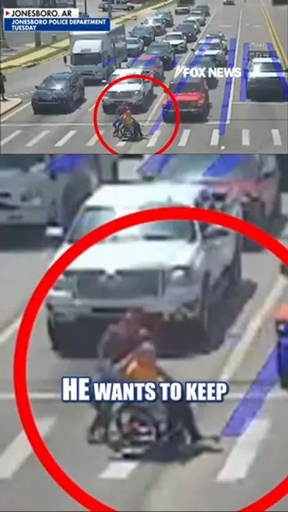 Spider-Man helps man in wheelchair cross the street