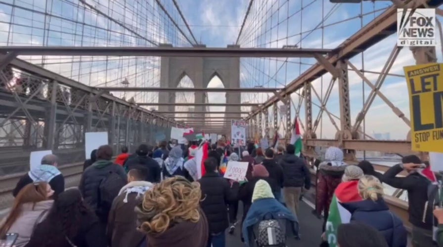 Huge crowd of pro-Palestinian protesters gather in Brooklyn, flood roadways