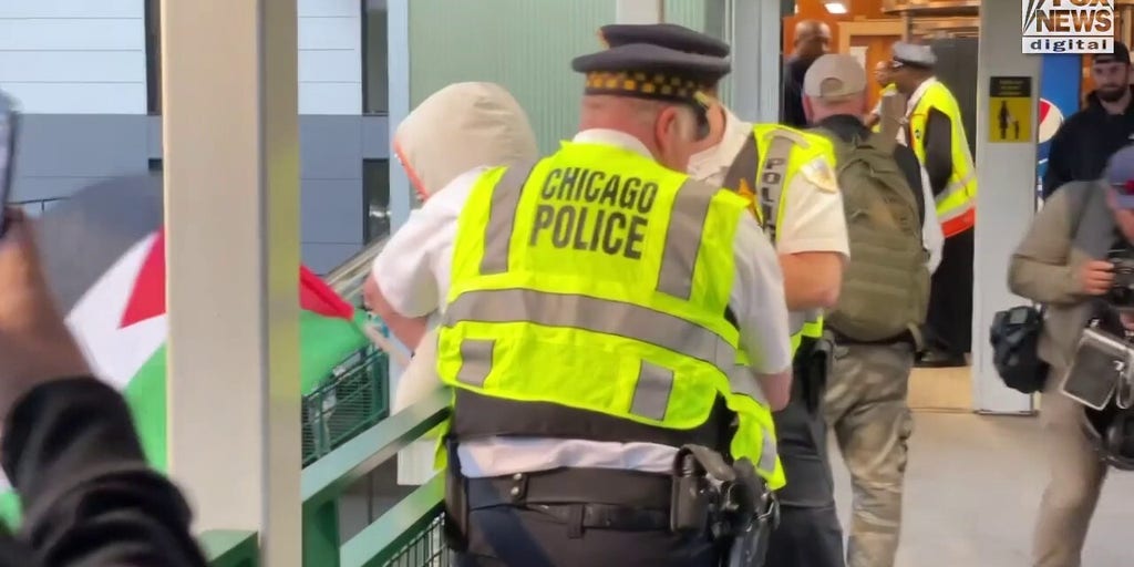 Anti-Israel agitators march and chant outside the DNC on night 3