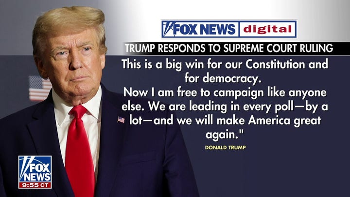 Trump touts 'big win' Supreme Court ruling: 'I am free to campaign'