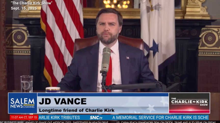 Vice President JD Vance salutes Charlie Kirk while guest-hosting his show