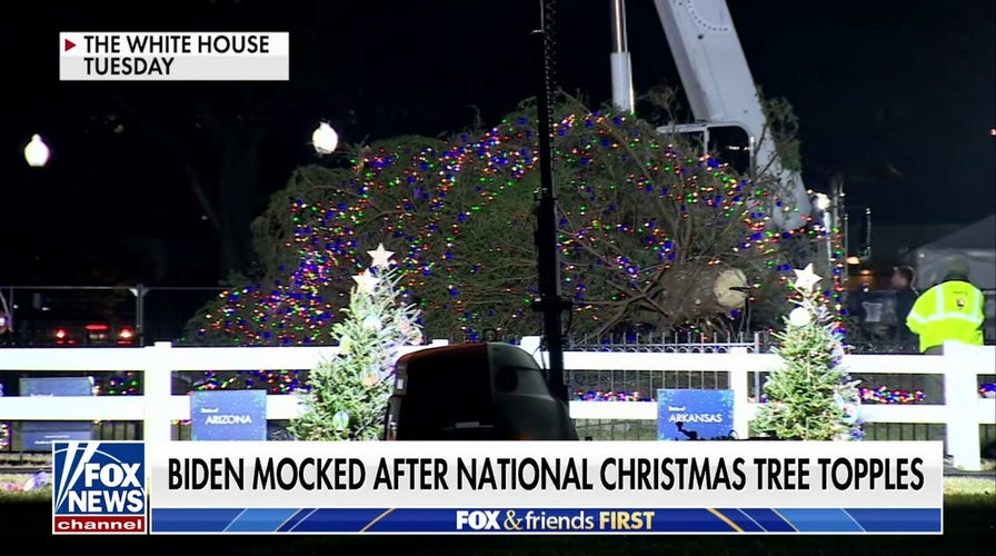 Biden mocked after White House Christmas tree tumbles