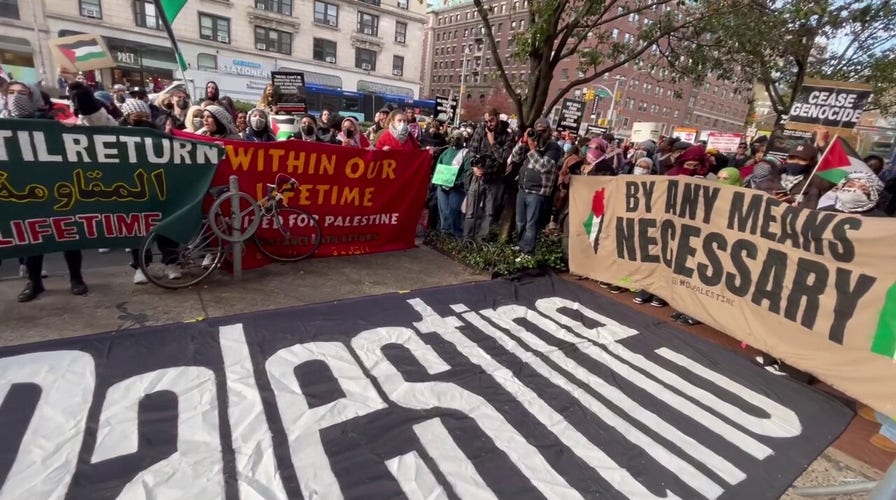 Pro-Palestinian protestors chant outside Columbia University