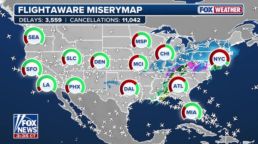 Over 11,000 formation  cancellations, 3,000 delays arsenic  wintertime  tempest  slams question   Sunday