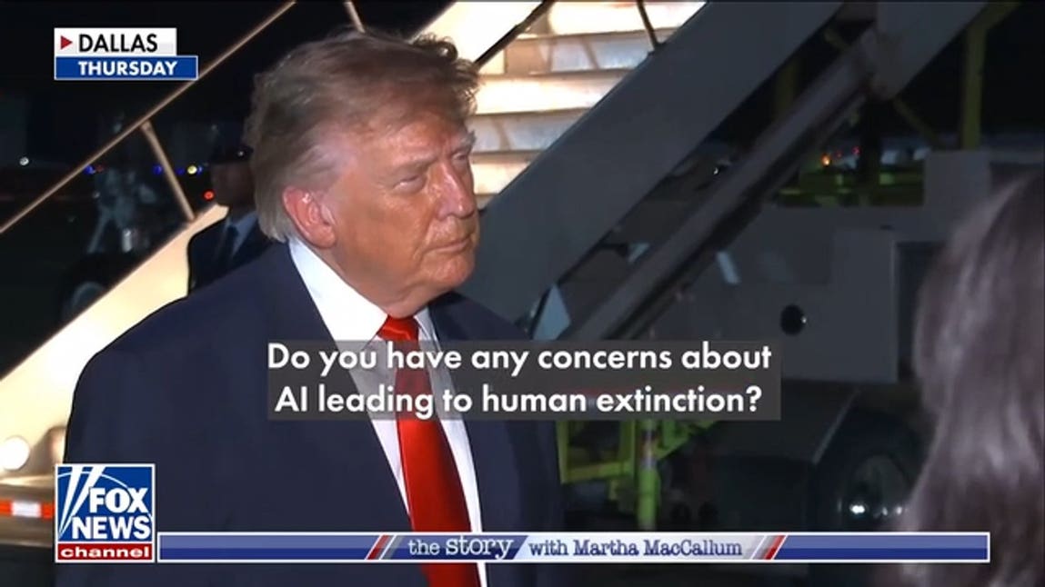 Trump responds to AI extinction fears, warns US must win race against China