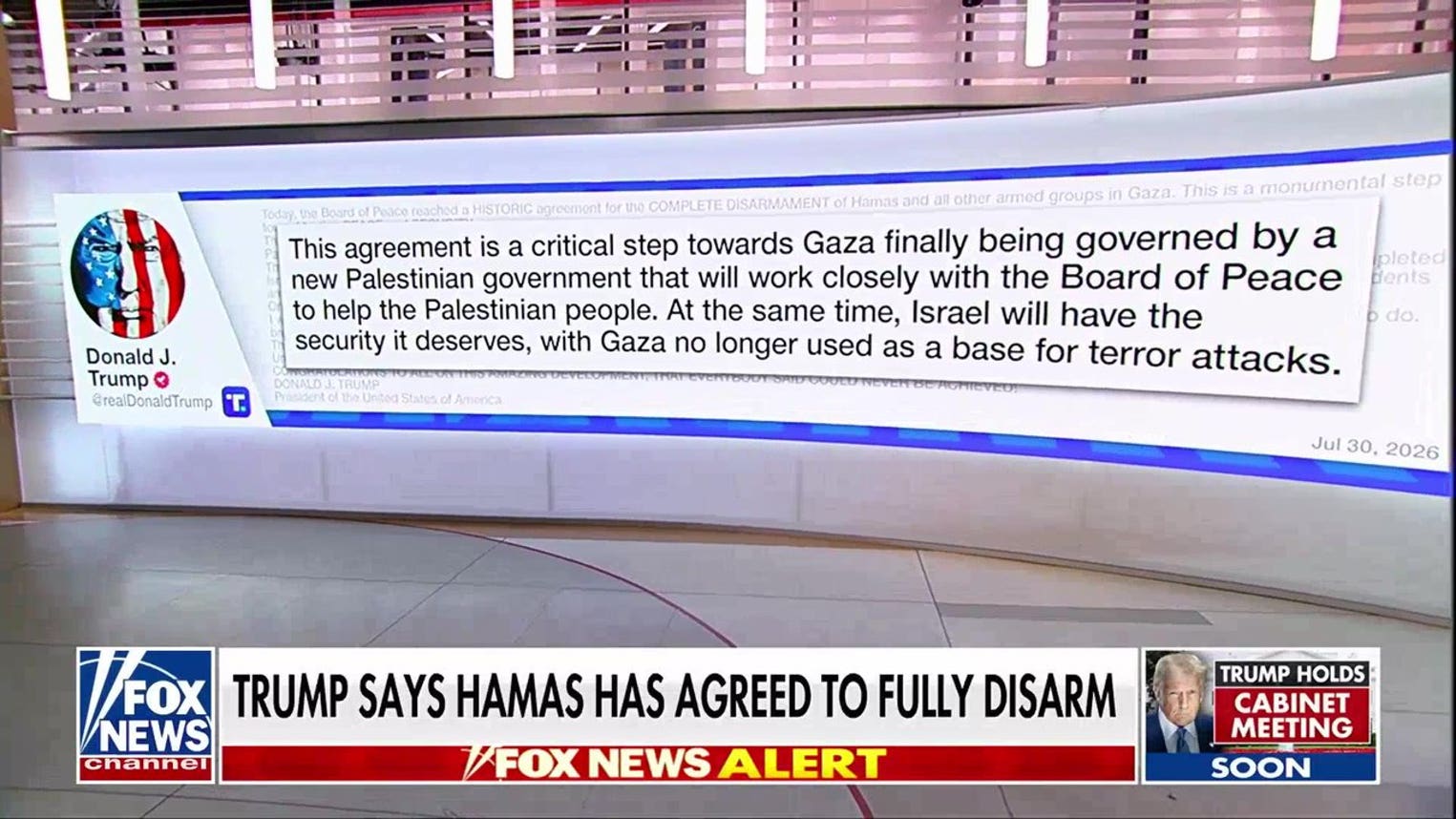 Trump says Hamas has agreed to fully disarm