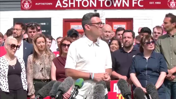 Labour Party candidate Andy Burnham delivers victory speech to supporters