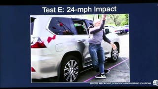 Crash expert plays video reconstruction of Lexus SUV on crash dummy