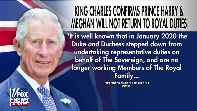 King Charles confirms Prince Harry and Meghan Markle will not return to royal duties