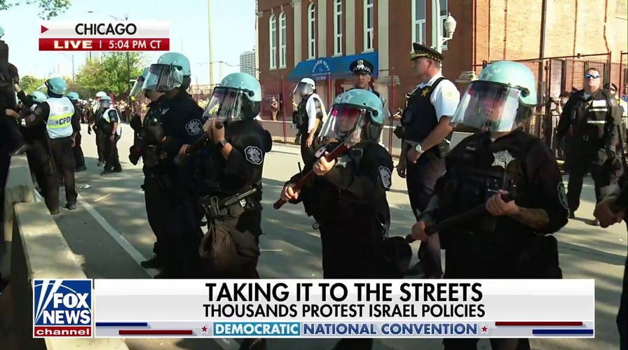 Police hit with sticks, signs at Chicago protests