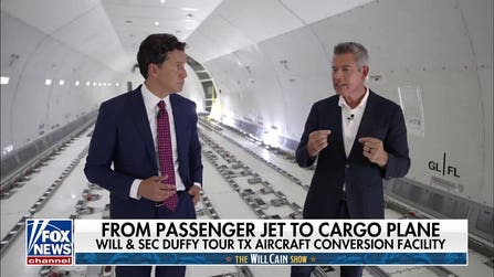 Transportation Secretary Duffy shows how a Texas facility turns passenger jets into cargo planes