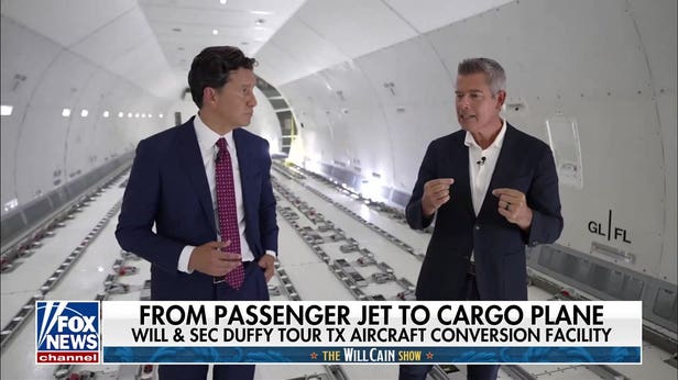 Transportation Secretary Duffy shows how a Texas facility turns passenger jets into cargo planes