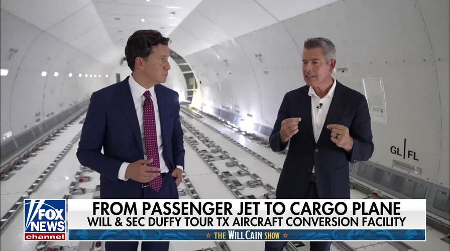 Transportation Secretary Duffy shows how a Texas facility turns passenger jets into cargo planes