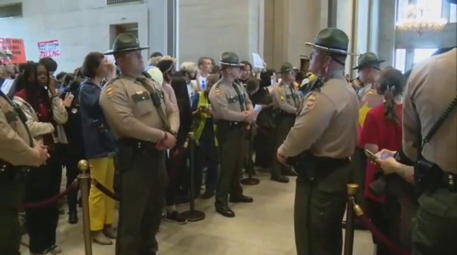 Chants calling to end 'gun violence' erupt from protestors inside the Tennessee State Capitol