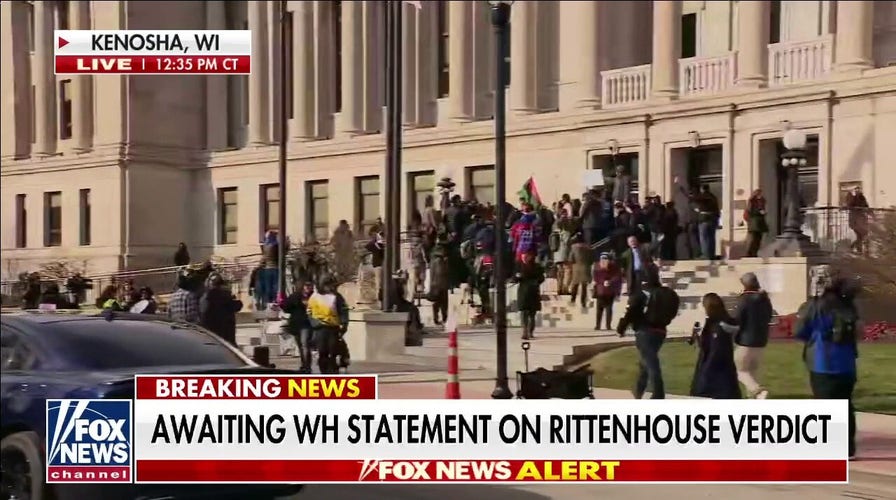 Crowd grows outside Rittenhouse courthouse after not guilty verdict