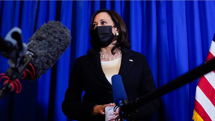 Vice President Kamala Harris takes part in media availability session in Mexico City