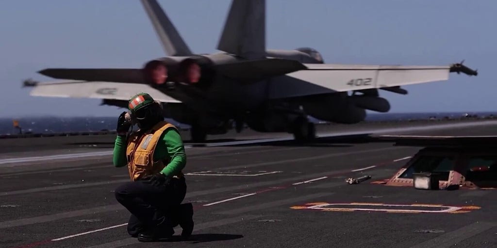 US military aircraft take off from carriers in Middle East during Operation Epic Fury